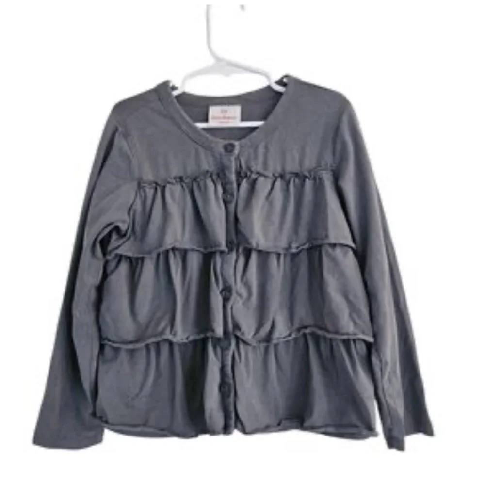 Hanna Andersson Gray Ruffle Cardigan - Size 130 / 8